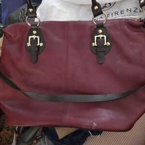 Valentina Leather Tote Bag - Burgundy with Black Trim